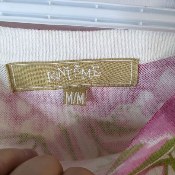 Knitme boat neckline pink berry green leafs sweater Medium @X - Picture 9 of 9